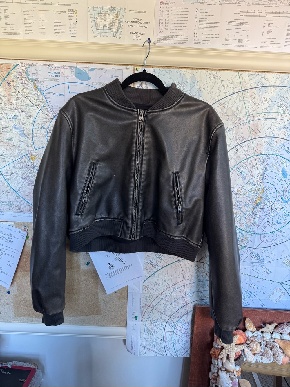Zara Black Faux Leather Bomber Jacket